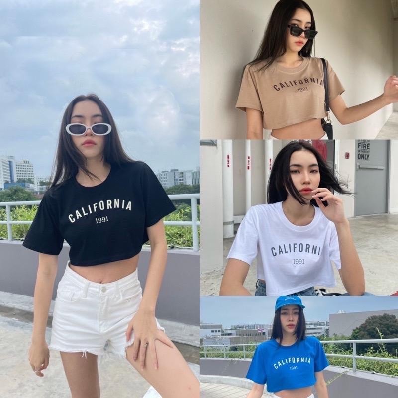 Kaos California Crop Top Oversize Kaos Katun Tebal Crop Baju Oversize