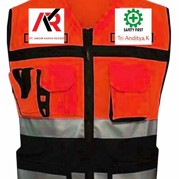 ROMPI SAFETY / SAFETY VEST KOMBINASI MERAH /HITAM + BORDIR