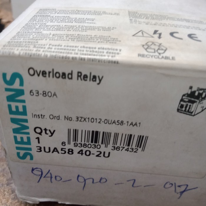 OVERLOAD RELAY SIEMENS 3UA58 40-2U/SIEMENS 3UA58 40-2U (63-80A)