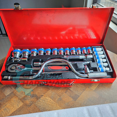 Cuci Gudang Kunci Sok Jld 24 Pcs Sok Set 8 - 32 Mm Box Baja 1/2" Lengkap Akesoris