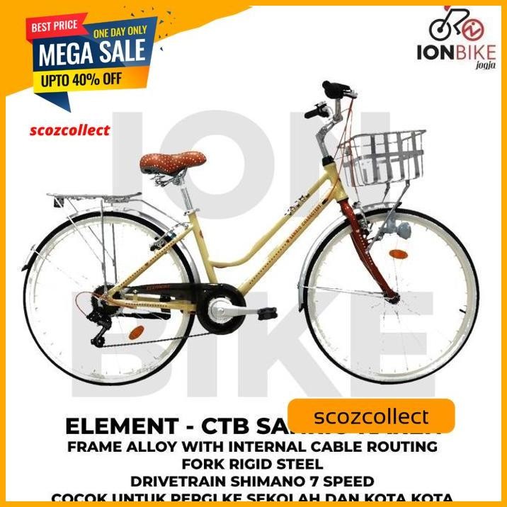 SEPEDA WANITA DEWASA 26 INCH ELEMENT SANRIO KERANJANG ALLOY CITY BIKE DISKON 
