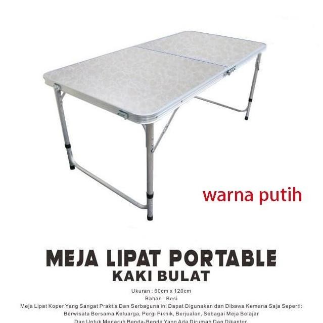 MEJA LIPAT KOPER HPL ALUMINIUM-MEJA LIPAT PORTABLE - KAKI BULAT