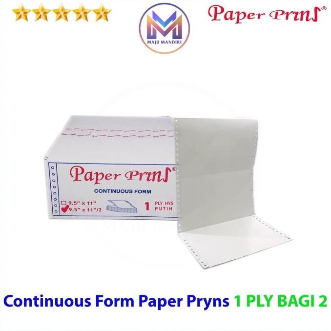 

TERMURAH - Kertas Continuous Form 1 Ply Bagi 2 Paperpryns / Ukuran 9,5x11/2