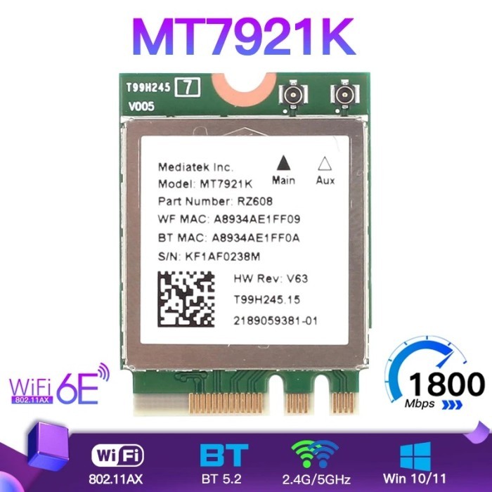 Best Quality Wifi 6 6E Card Wireless Mt7921K Mt 7921K Ax Bluetooth 5.2 Ngff M2 2230 Ac M.2 2.4Ghz