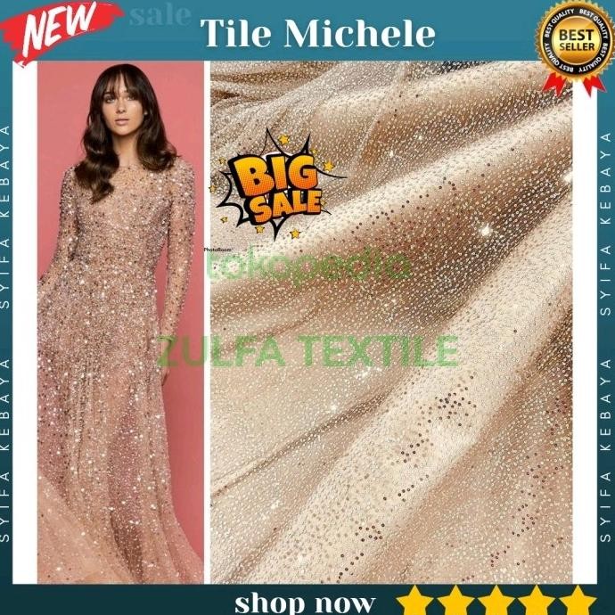 Kain Tile Premium Tulle Payet Sequin Michele. Brukat Brokat Premium GUS