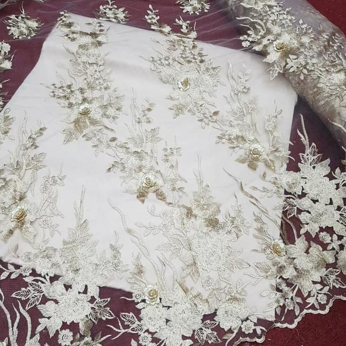 KAIN BROKAT TILE 3D. LACE BRUKAT BUNGA TIMBUL. BAHAN GAUN DRESS GUS