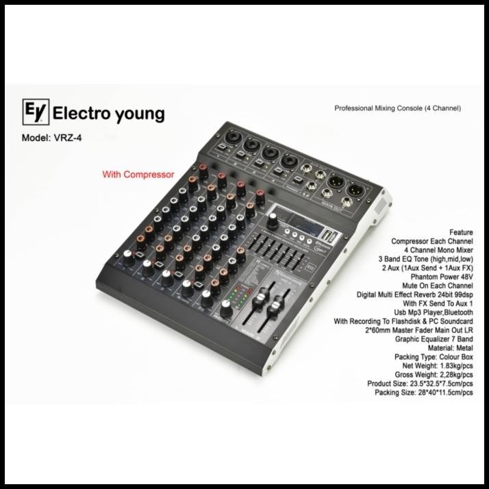TERMURAH MIXER AUDIO 4 CHANNEL ORIGINAL ELECTRO YOUNG VRZ 4 MIXER KARAOKE MIXER 4 CHANNEL USB BLUETO