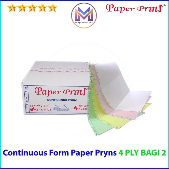 

BEBAS ONGKIR - Kertas Continuous Form 4 Ply Bagi 2 Paperpryns / Ukuran 9,5x11/2