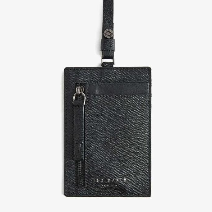 

NEW TED BAKER STEVENS Saffiano Leather Card Holder Lanyard - Black