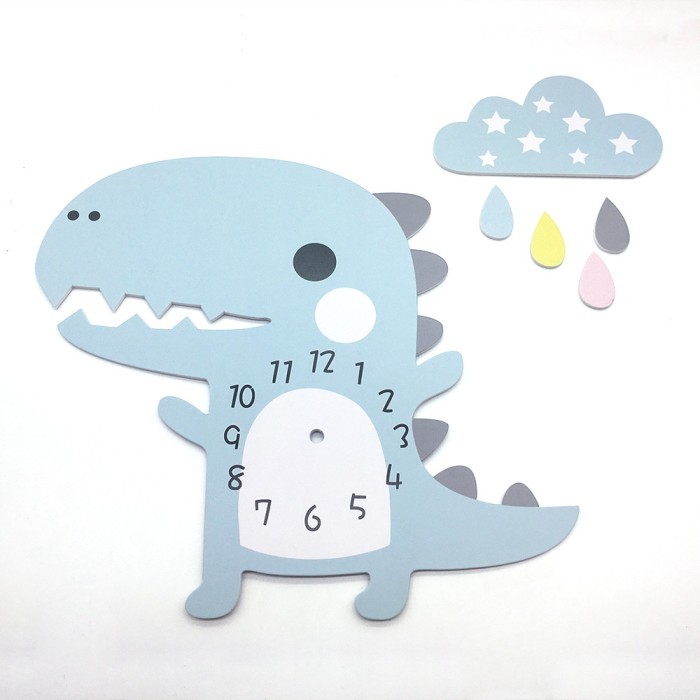 Sholikha - Dinosaurs Wall Clock Scandinavian Room Decoration Jam Dinding Anak