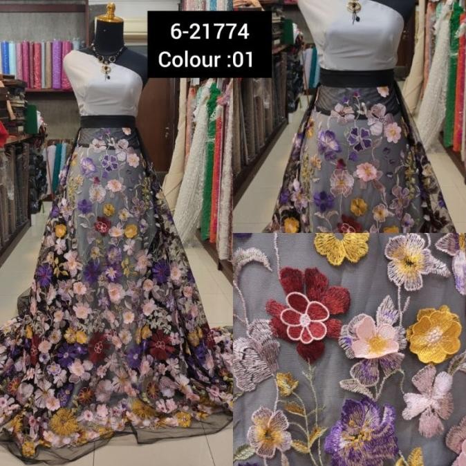 Buruan beli] Kain Tile Brokat 3D Timbul Valentino AT342 Multicolor Hitam