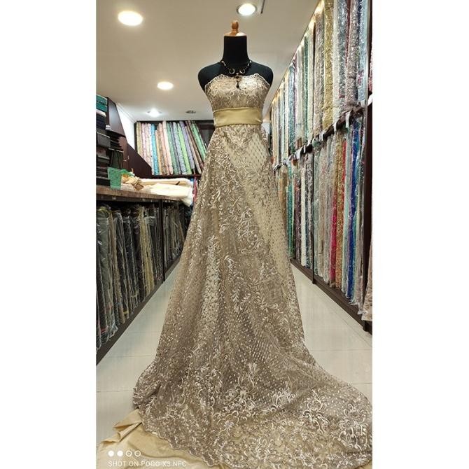 Produk Terbaik] Kain Tile Lace Brokat Dress Bridal Bridesmaid Payet Emas Platinum