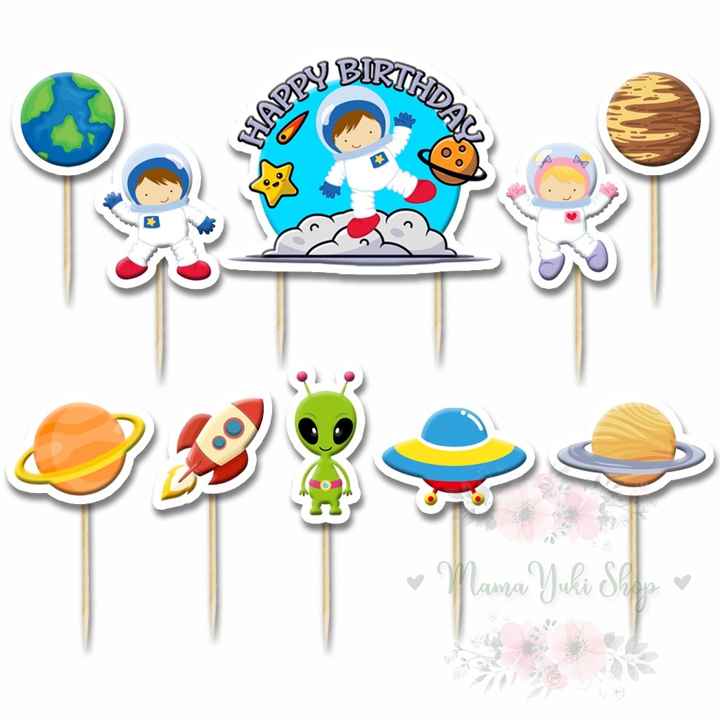 Topper Cake Hiasan Kue Ulang Tahun Anak motif ASTRONOT ASTRONAUT
