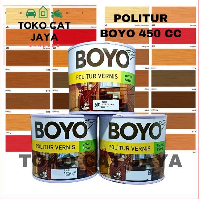 

BOYO POLITUR 450 CC / CAT KAYU BOYO 1/2 KG / 0,45 LITER PELITUR KAYU ORIGINAL