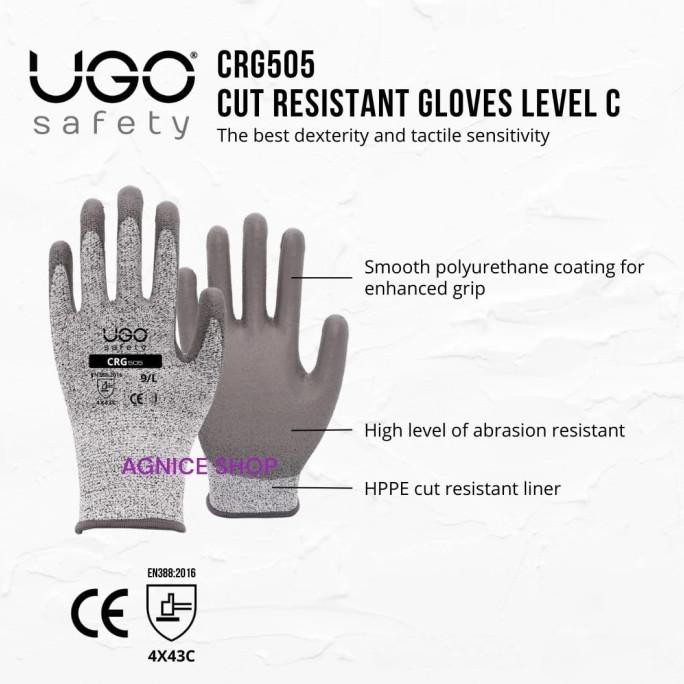 

Berkualitas Sarung Tangan UGO Safety Cut Resistant Glove Level C CRG505 Anti Pisau