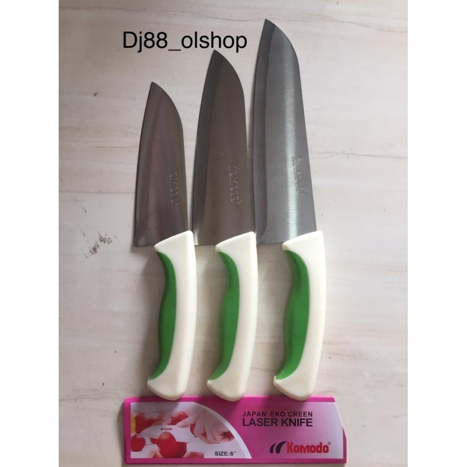 

Berkualitas (Set 3 pcs) Pisau Dapur / Pisau Eco Green Stainless Steel Komodo