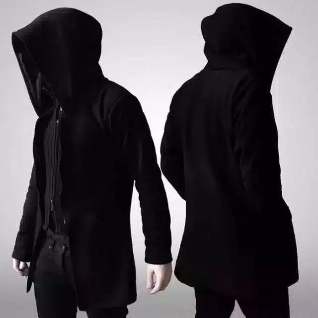 Jubah Pria JAKET JUBAH SWEATER HOODIE PRIA WANITA ASSASSINS NINJA POLOS TERLARIS - JB hitam polos, S