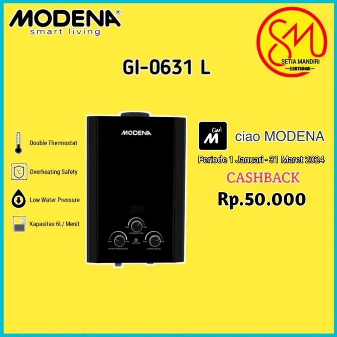 MODENA GI0631L WATER HEATER GAS PEMANAS AIR MANDI RAPIDO GI 0631 L