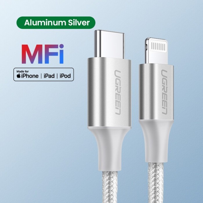 Ugreen MFI USB C to Lightning Allumium Braided Cable 1m Silver-10493