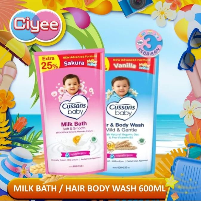Tersedia Ciyee.. Cussons Baby Milk Bath 600ml Refill / Cusson Hair & Body Wash