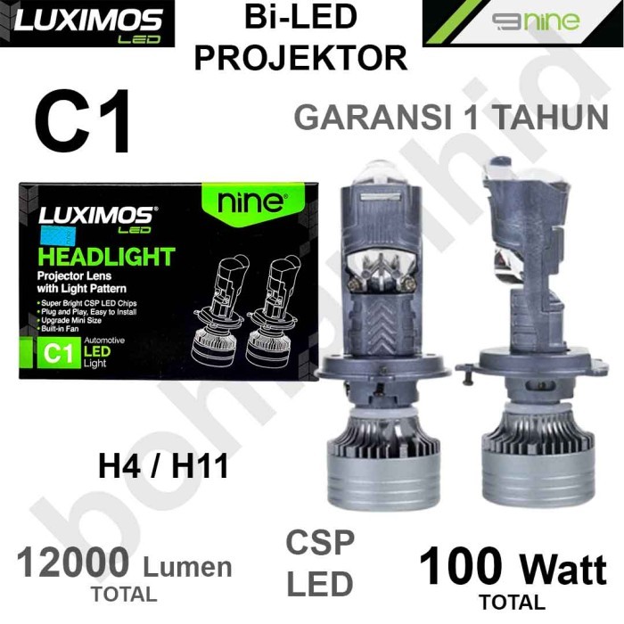 Lampu Projektor Mini BiLED Luximos C1 H4 / H11 H16 LED Laser Projektor 100W 12000Lumen Luminos Nine