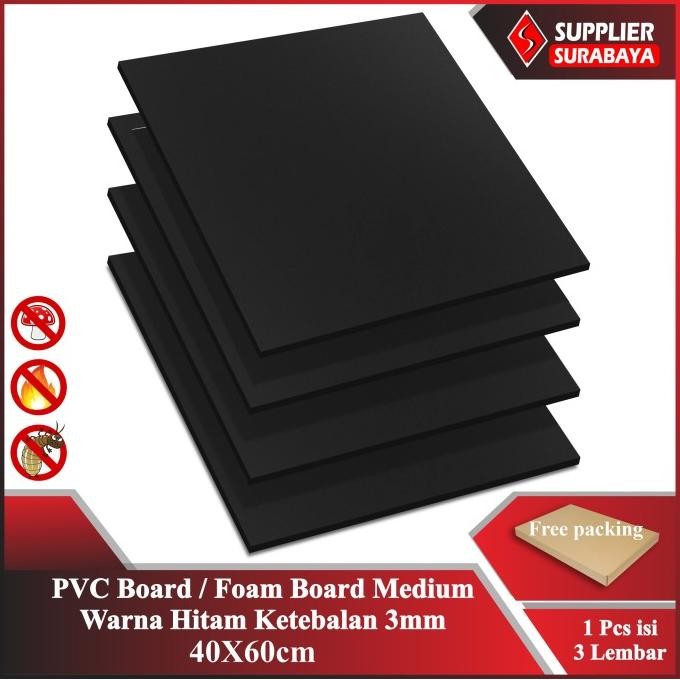 

TERSEDIA PVC BOARD / FOAM BOARD 3MM MEDIUM HITAM 40X60CM, 60X60CM, 60X120CM