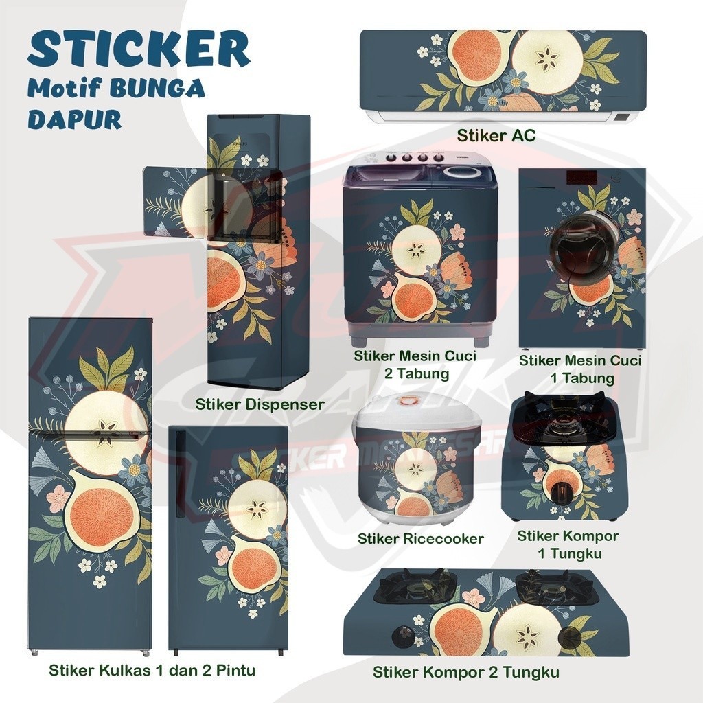 Stiker Kulkas / Kompor / Mesin Cuci / Stiker Magicom / Stiker AC Motif Bunga Aesthetic Art Dapur Flo