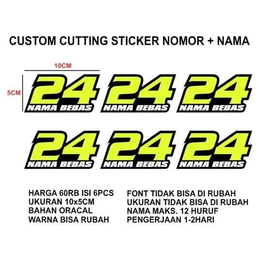 

Terlaris Custom Cutting Sticker Nomor Plus Nama 1Set Isi 6Pcs New