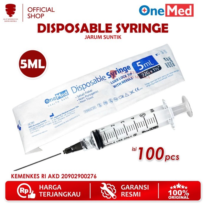 Syringe With Needle 5ml Spet Spuit dengan Jarum Suntikan 5 ml cc 1 box