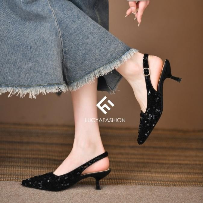 Jual 2616 Sepatu Heels Sequin Pesta Wanita Import Murah 3 Cm