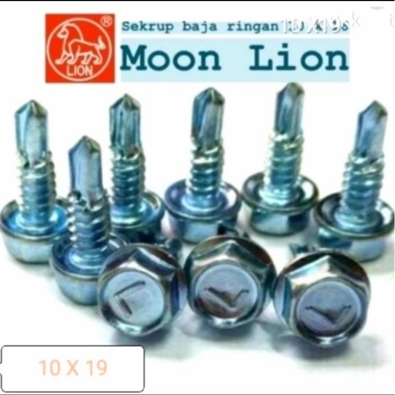 Baut baja ringan 10x19 Moon Lion/Sekrup Roofing Putih 10x19 Moon lion