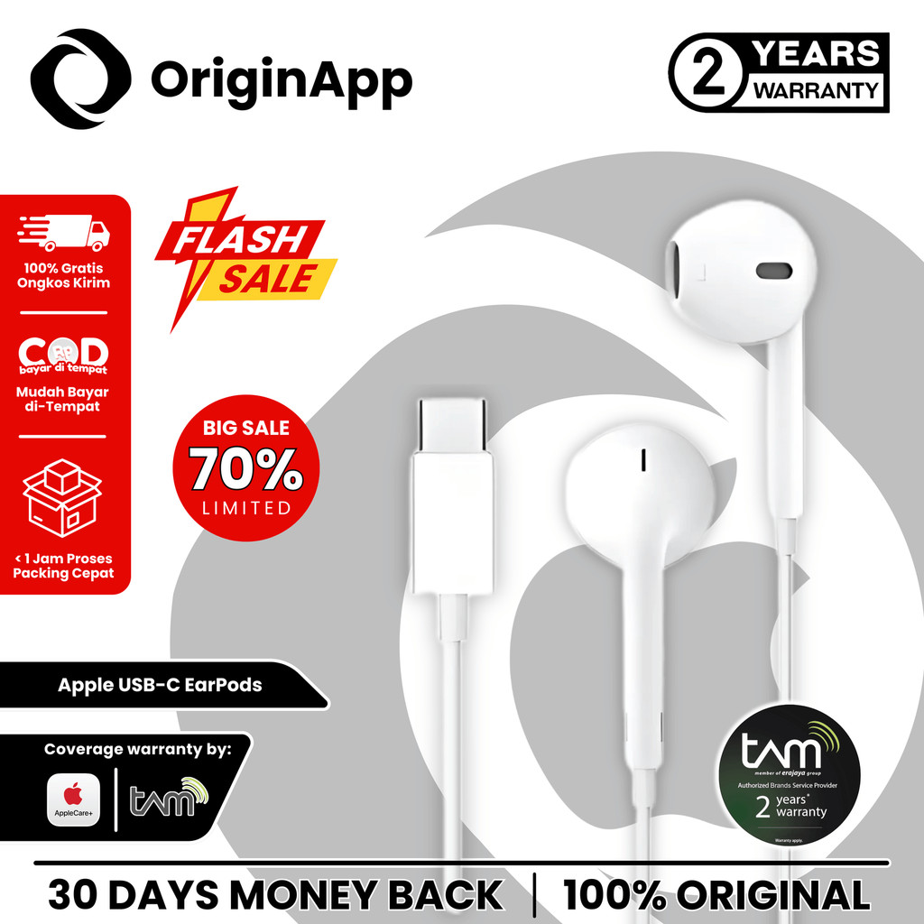 [ 70% OFF PROMO CUCI GUDANG ] EarPods USB-C for iP 17 with Mic & Remote Garansi Resmi TAM 2 Tahun Or