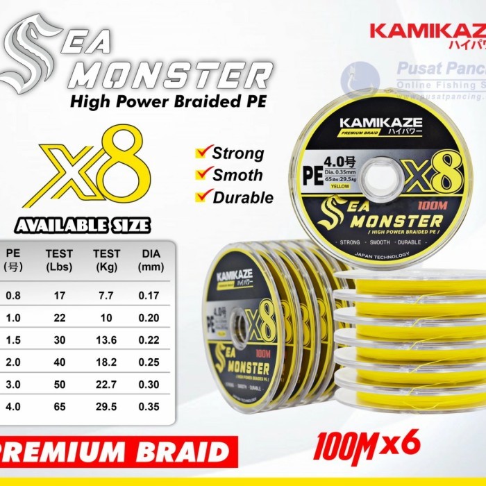 Kamikaze Snar Pancing Pe Sea Monster X8 (Ylw) 100M Connecting