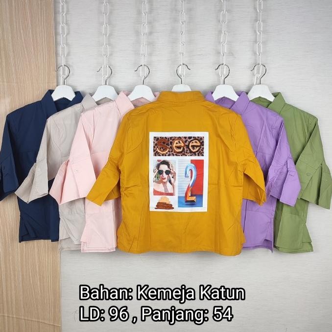 

Sale! Atasan kemeja katun pendek lengan pendek motif SEE 2