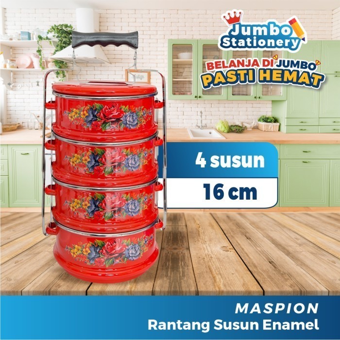 Maspion Rantang Enamel Kedaung 4 Susun 16 cm Merah