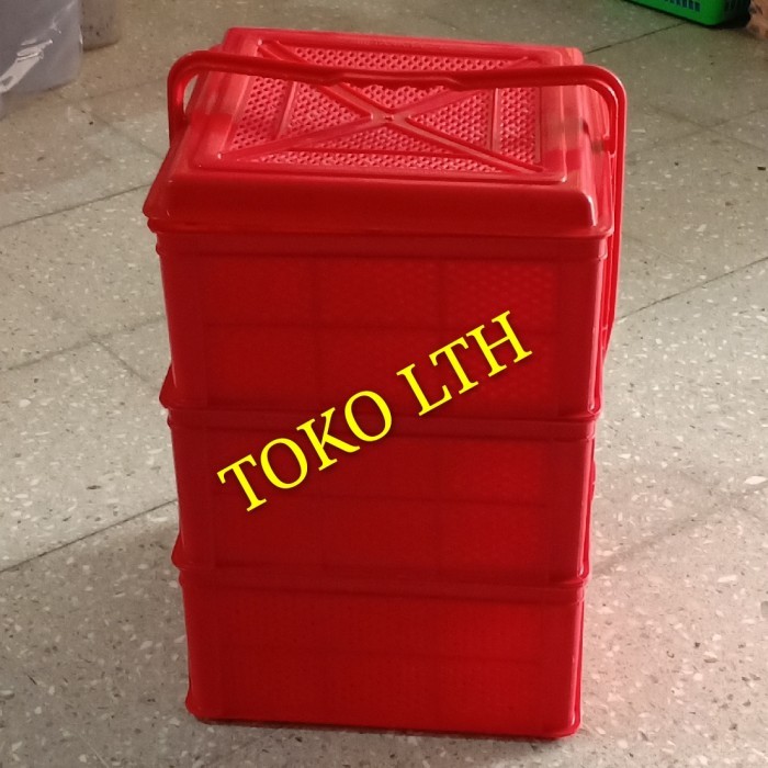 RANTANG KUE MAKANAN BUAH SEGI PLASTIK SUSUN 3 TENONG KERANJANG 3 SUSUN