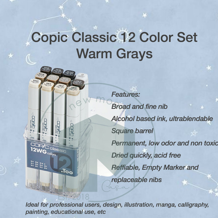 

Copic Marker Set 12 Gray TG NG WG CG Classic Grays Spidol Arsitektur