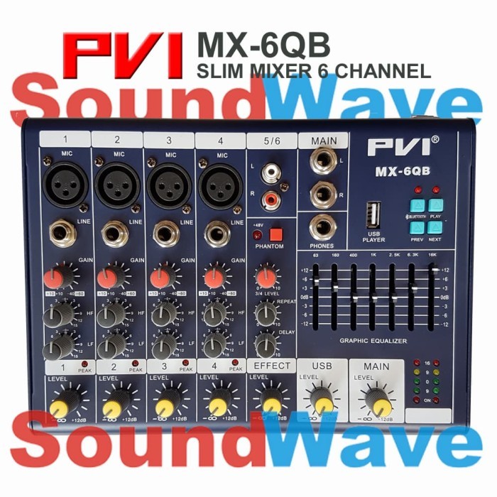 Slim Mixer Audio Pvi Mx-6Qb Usb Bluetooth ( 6 Channel ) Mx6Qb Ultra