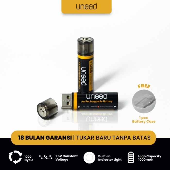 ORI UNEED Battery Rechargeable AA / Baterai AA 1000mAh with USB A - UBT801