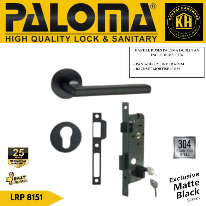 PALOMA Handle Pintu Set Kunci Pintu LRP 8151 Gagang Pintu Hitam