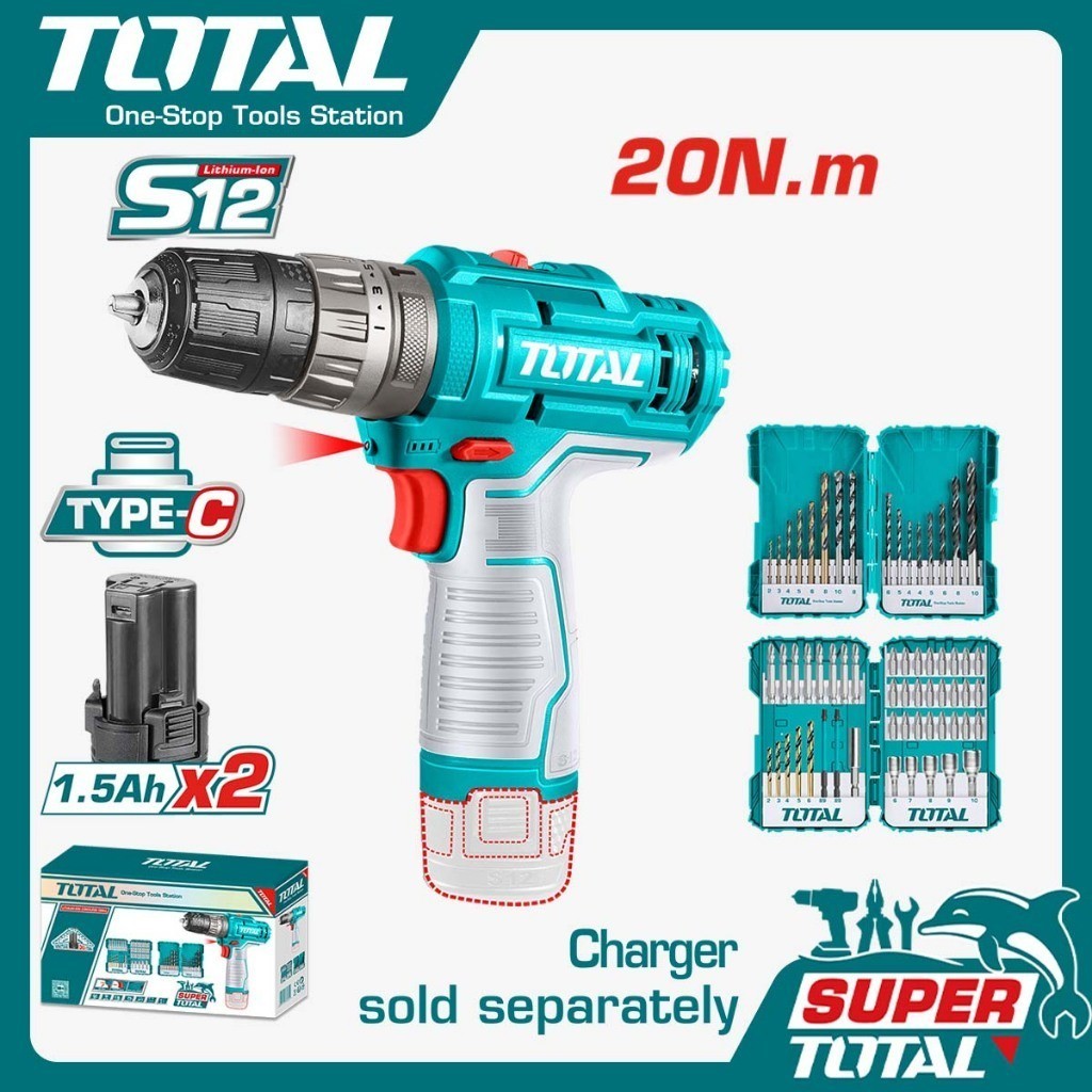 TOTAL Bor Impact Baterai 12V / Cordless Impact Drill TOSLI240467