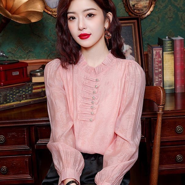 Baju Lengan Panjang Atasan Temperamen Gesper, Baju Atasan Lengan Panjang Desain Gaya China Baru