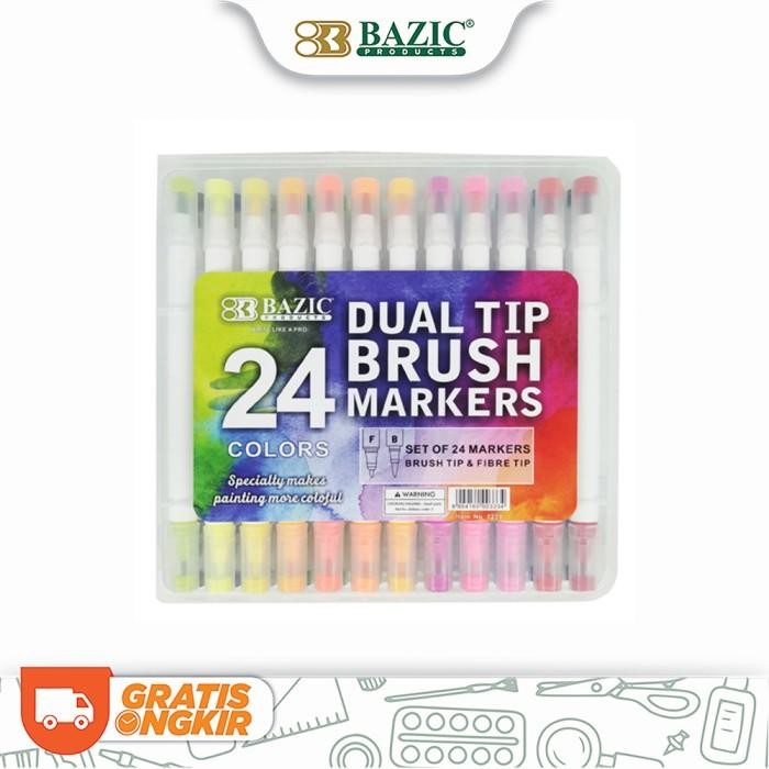 

TERBARU Bazic 24 Colors Dual Tip Brush Markers - Spidol 24 Warna PROMO!