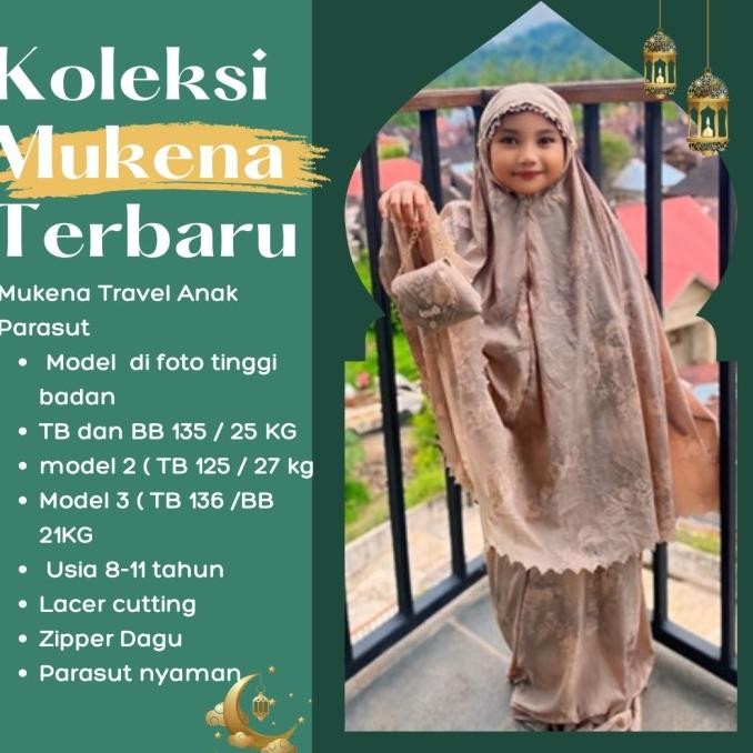 Muslim-Mukena Travel Anak Tanggung Parasut-mukena anak parasut korea- Mukena mukena parasut 2in1 Ter