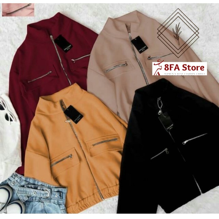 Murah Jaket Wanita Cewek Lengan Panjang Polos Saku Depan Gaya Korea Kekinian Non COD