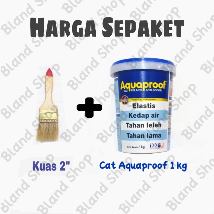 Cat Aquaproof 1 kg Abu-abu dan Kuas Cat gagang kayu 2inch