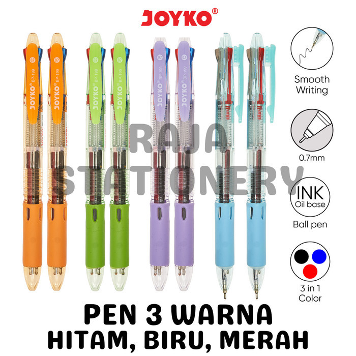 

Joyko Ball Pen 3 Colours Trico Pulpen 3 Warna Joyko Bp-199 [12Pcs]