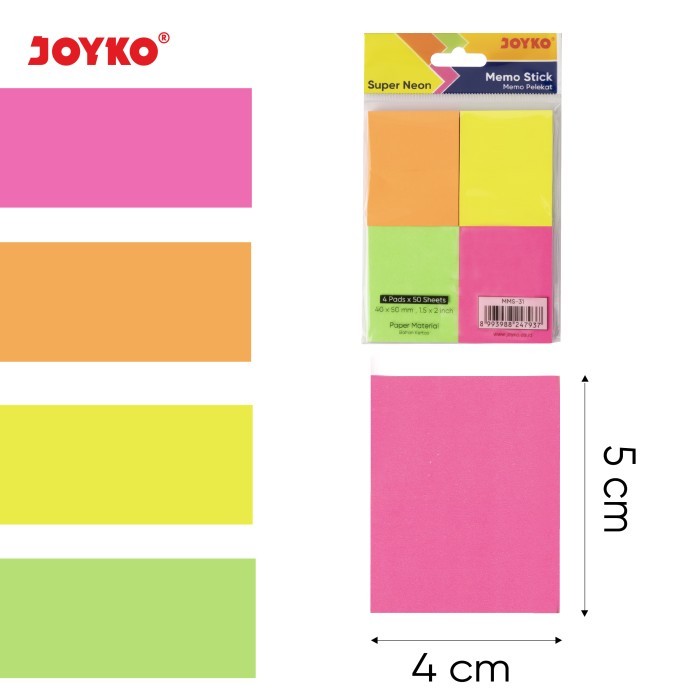 

Joyko Memo Stick Sticky Notes Kertas Memo Joyko Tempel 4 Warna Mms-31