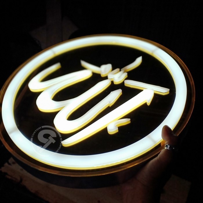 Neon Box Kaligrafi Gold Premium Custom Timbul Lampu Hias Ruang Tamu Murah