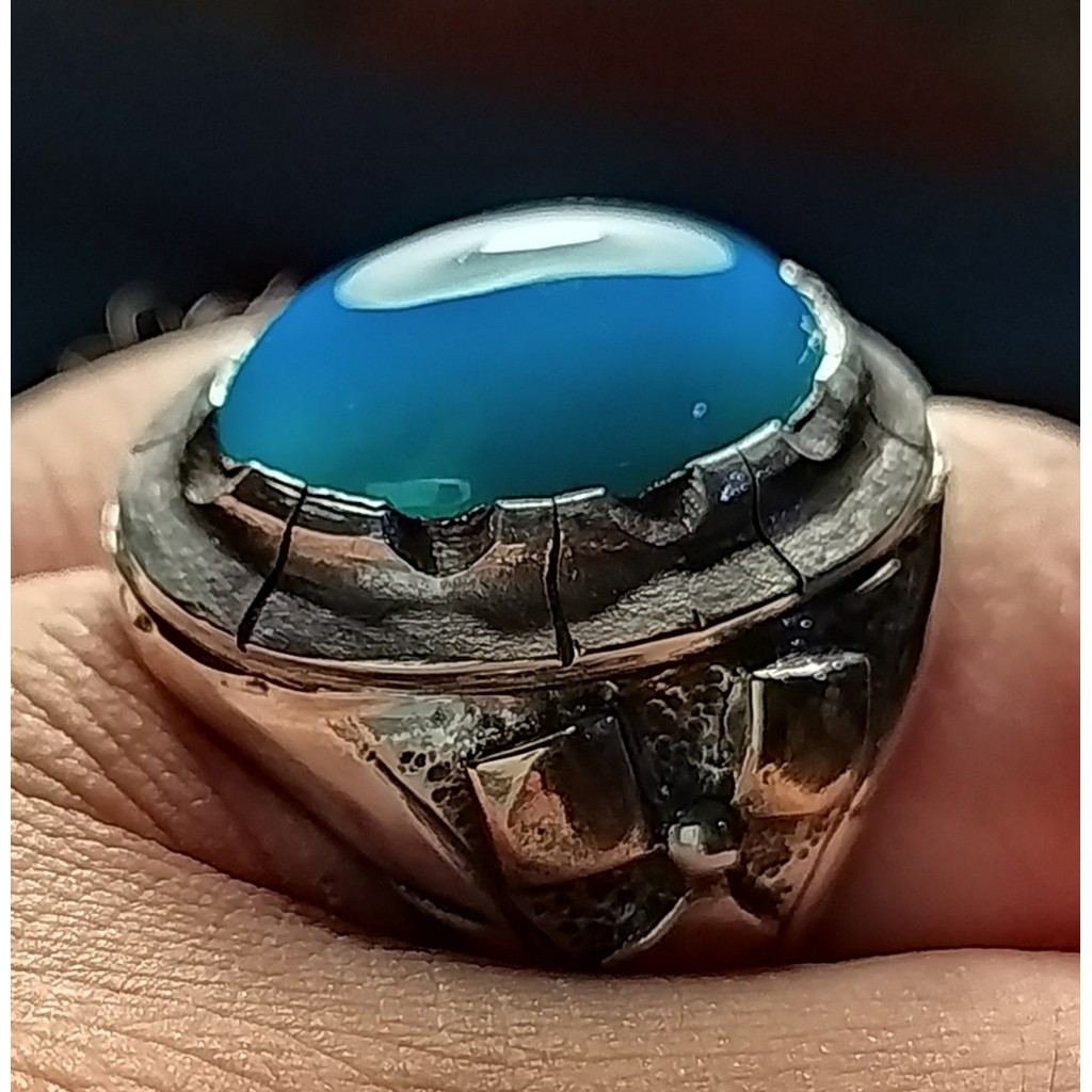 Bacan Doko Majiko Bluish Top Kristal Clean Size Kantoran dengan Ring Perak Murni
